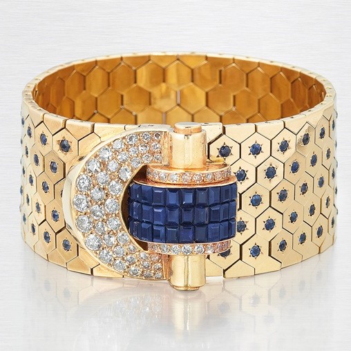 Vintage Van Cleef and Arpels sapphire, diamond and gold bangle circa 1936